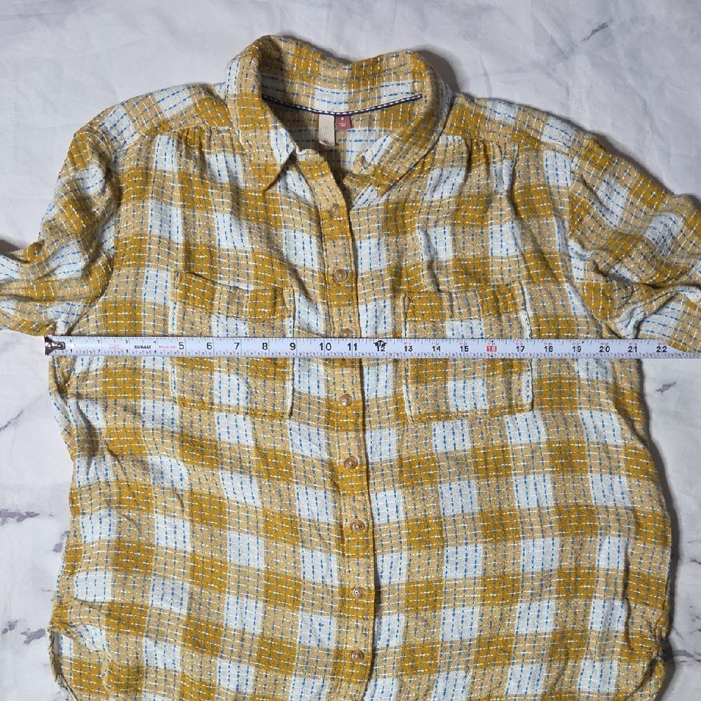 Pilcro Mustard & White Plaid Buttondown Shirt with Blue Accents - Picture 5 of 9